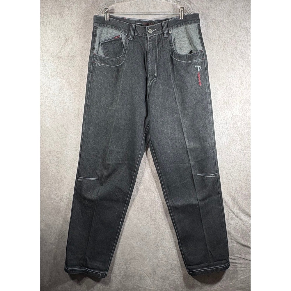 Vintage FUBU Jeans Mens 36x34 Black The Collection Baggy Y2K Hip Hop Streetwear
